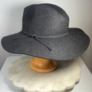 Saks Fifth Avenue Women's Leather Trim Wool Wide Brim Hat Dark Gray One Size